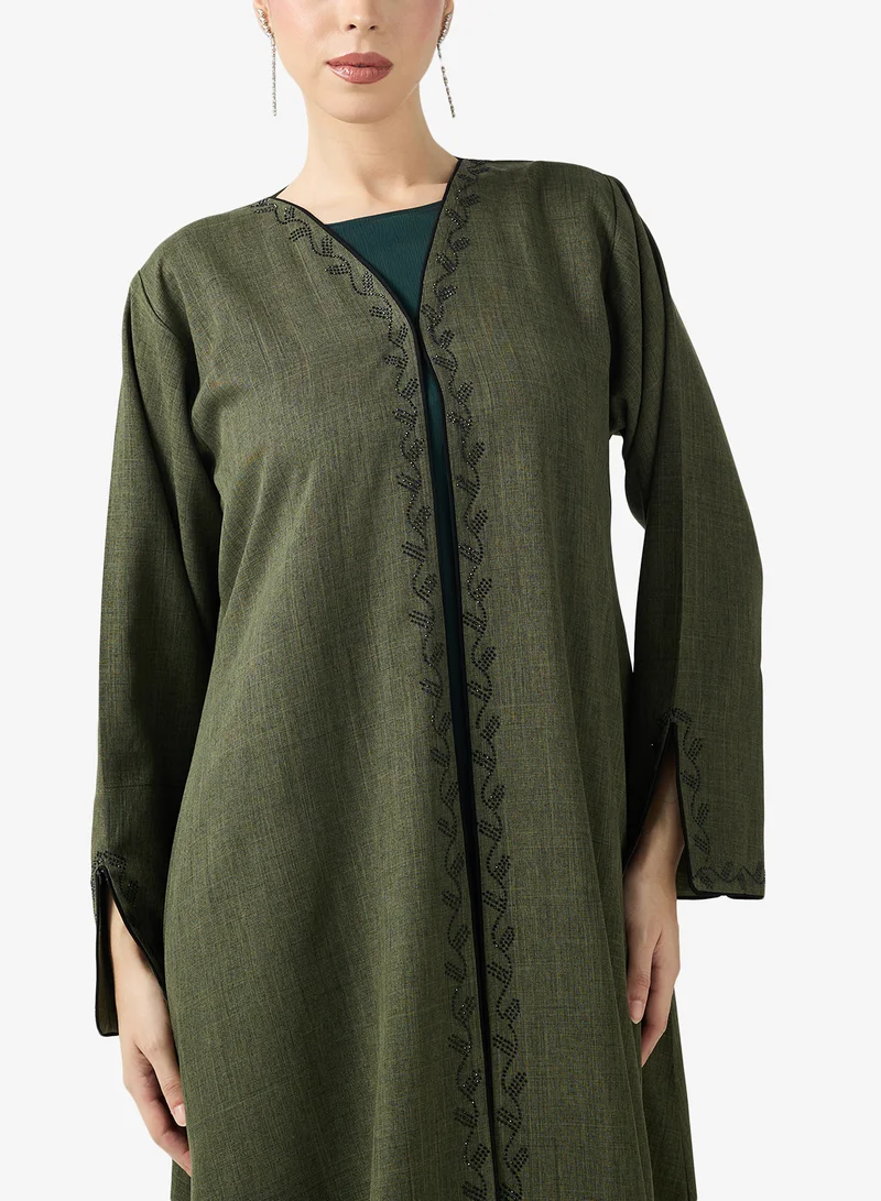 hayas closet  Embroidered Abaya With Sheila for Women | Best Price UAE